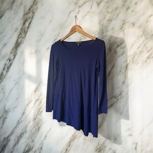 Eileen Fisher Asymmetric Women's Deep Blue Long Sleeve Tee